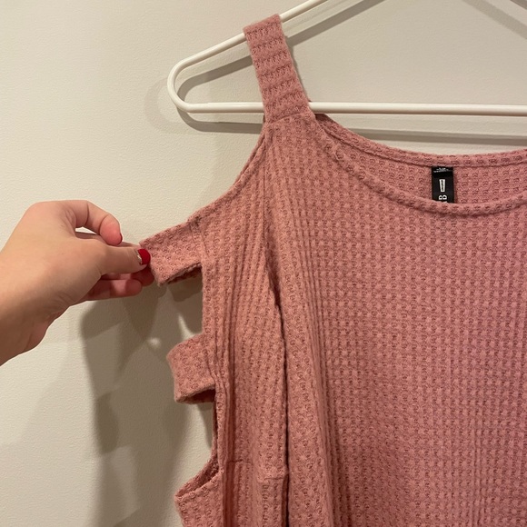 Lord & Taylor Design Lab Pink Cutout Waffle Knit Soft Tunic Top Women’s sz Large - Picture 3 of 10